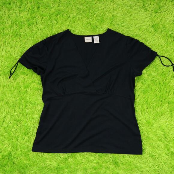 Merona Black Short Sleeve V-Neck Blouse, M - Picture 1 of 3
